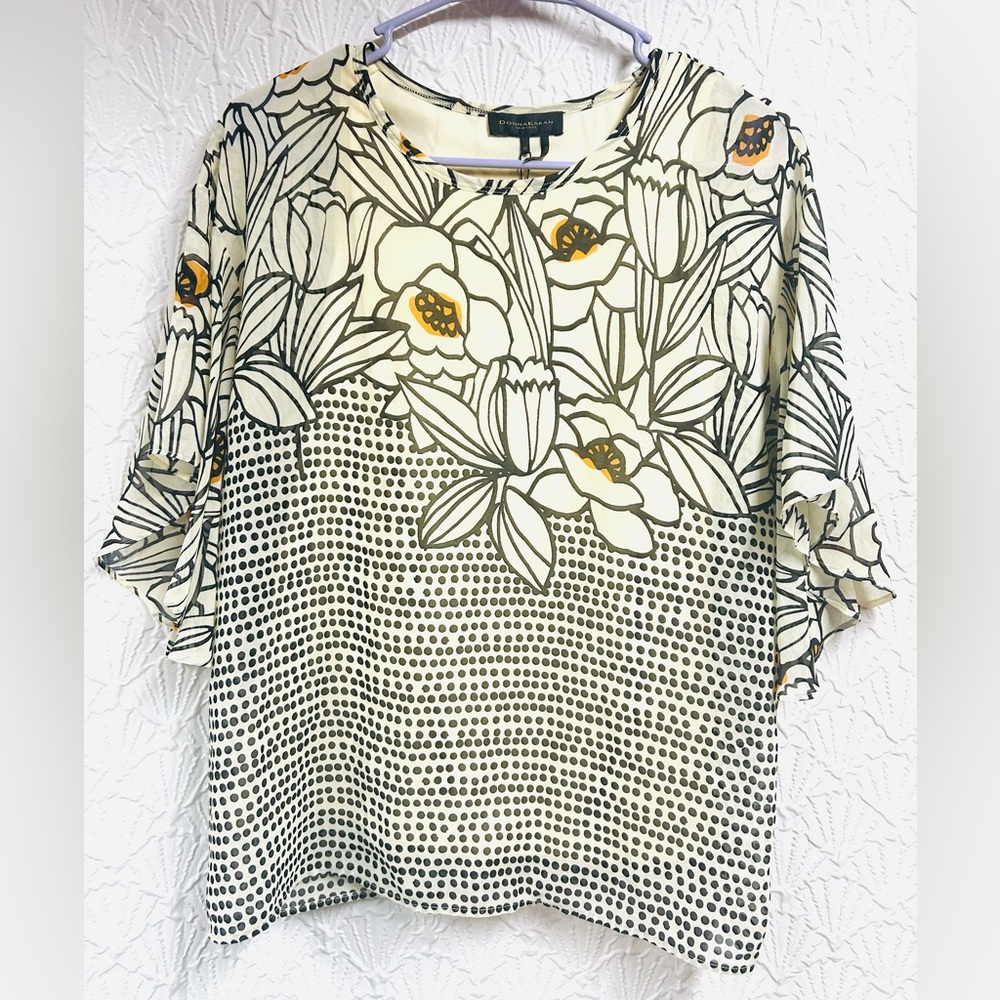 NWT Donna Karan New York XS City Art Floral Blouse